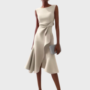 Helena | Women's Asymmetric Draped Midi Dress - Cream