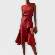 Helena | Women's Asymmetric Draped Midi Dress - Red