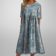 Felicity | Women's Relaxed Floral Midi Dress - Light Blue