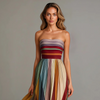 Lucinda | Women's Colorful Strapless Pleated Maxi Dress