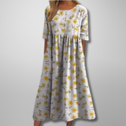 Felicity | Women's Relaxed Floral Midi Dress - Light Yellow