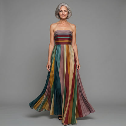 Lucinda | Women's Colorful Strapless Pleated Maxi Dress