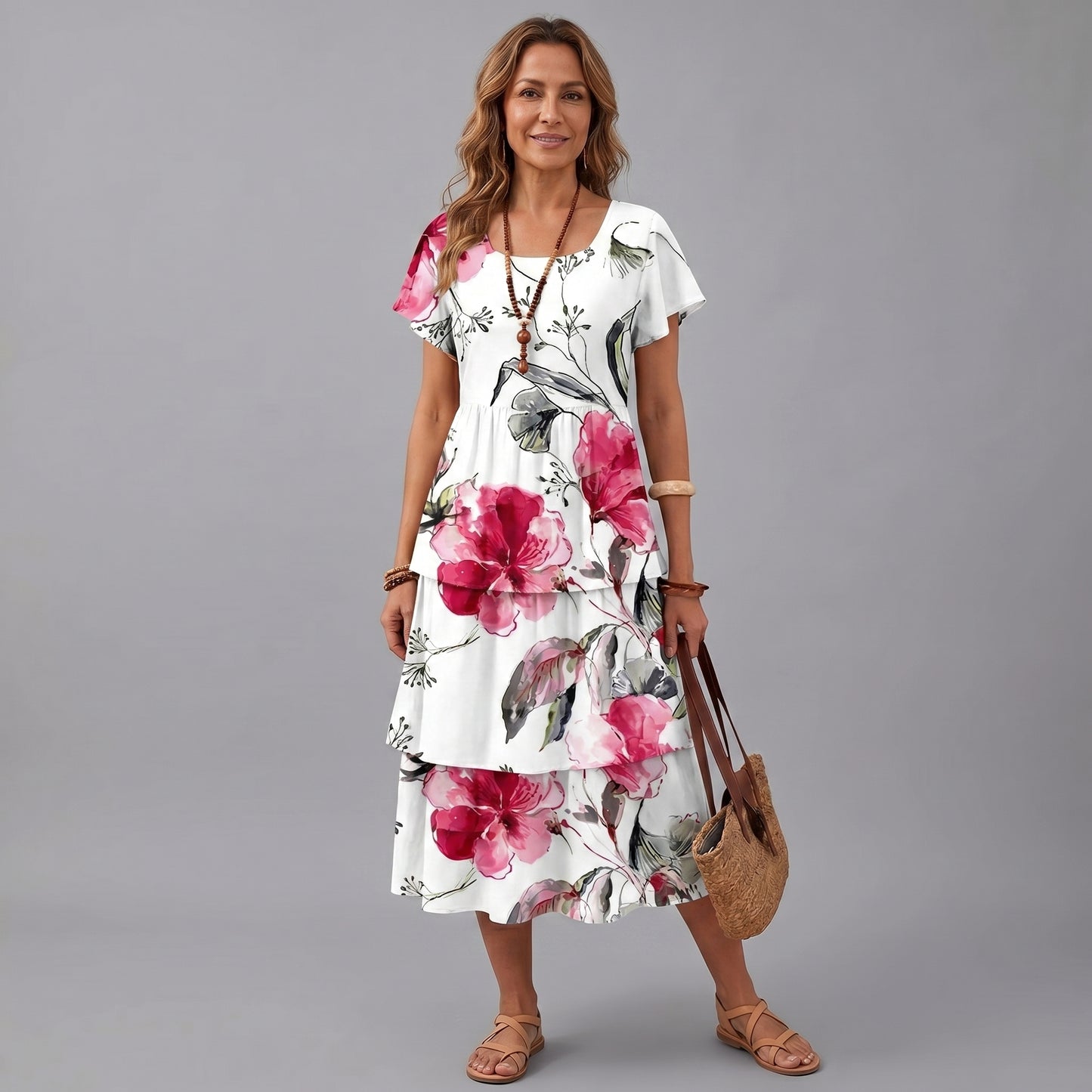 Cecilia | Women's Floral Ruffled Pleated Dress