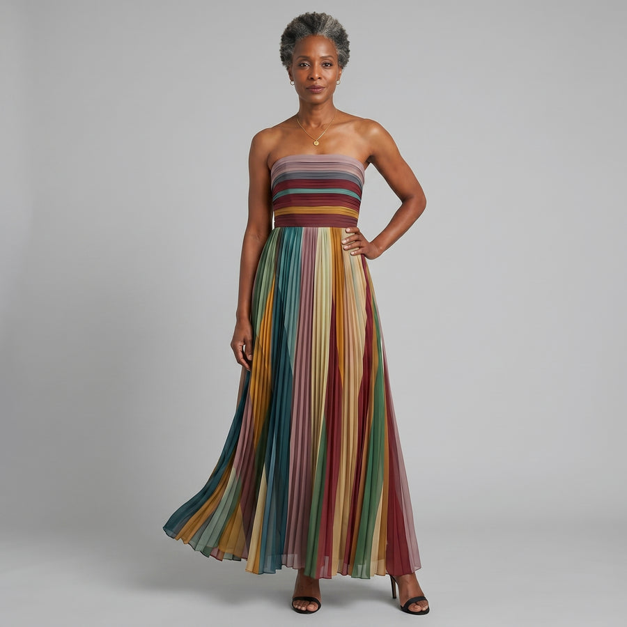 Lucinda | Women's Colorful Strapless Pleated Maxi Dress