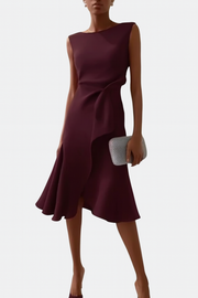 Helena | Women's Asymmetric Draped Midi Dress - Burgundy